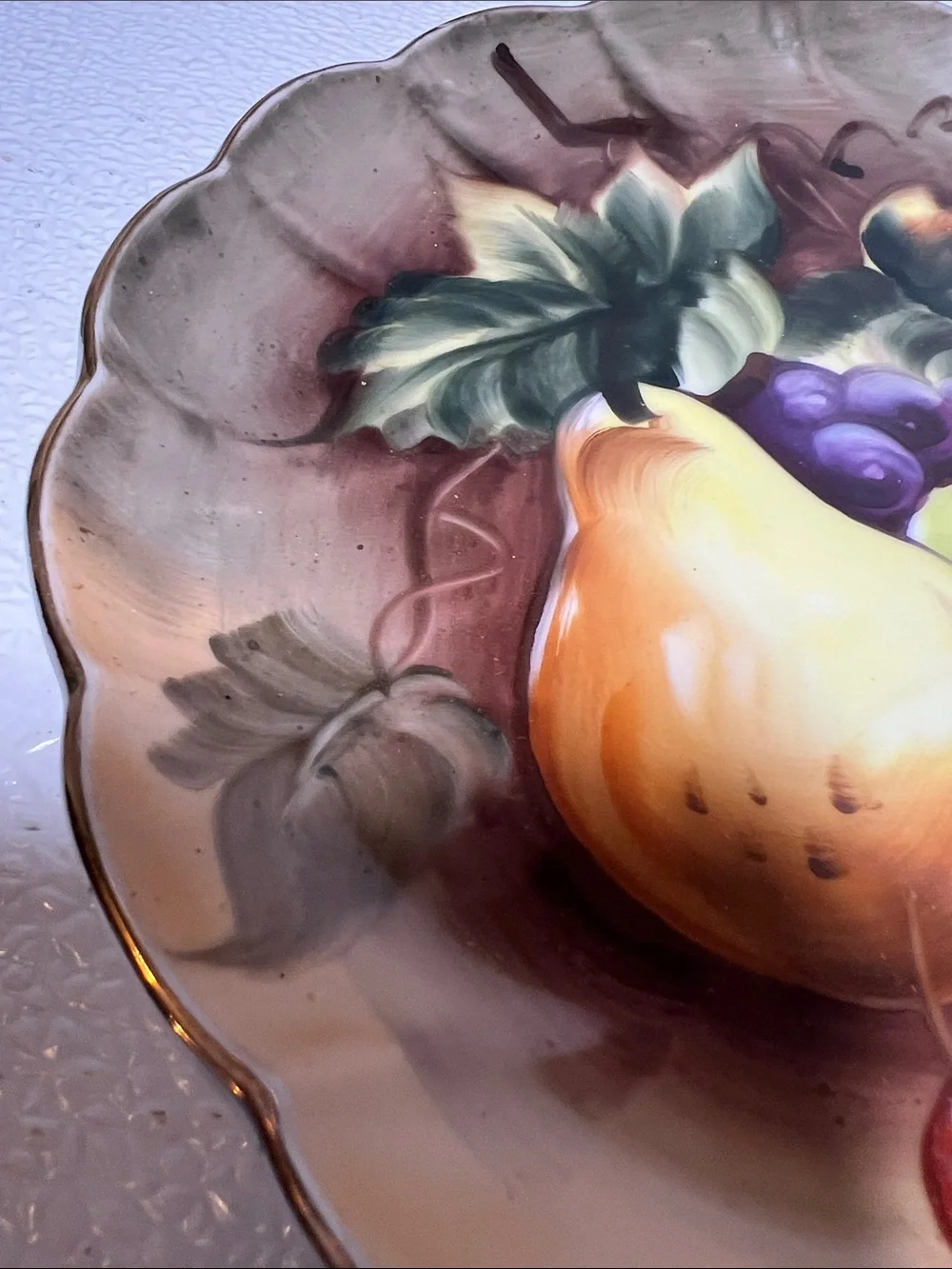 Vintage Lefton Hand-Painted Fruit Motif Porcelain Plate and Oval Bowl - Pair